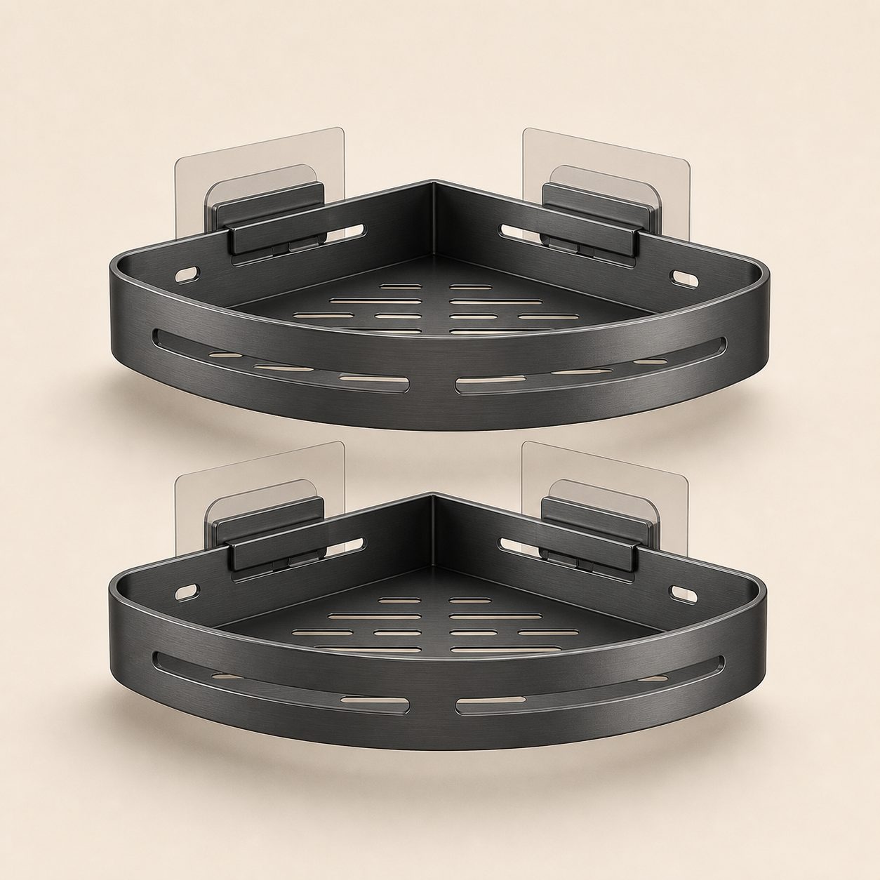 Gunmetal No-Drill Corner Shower Shelves — 2 Pack