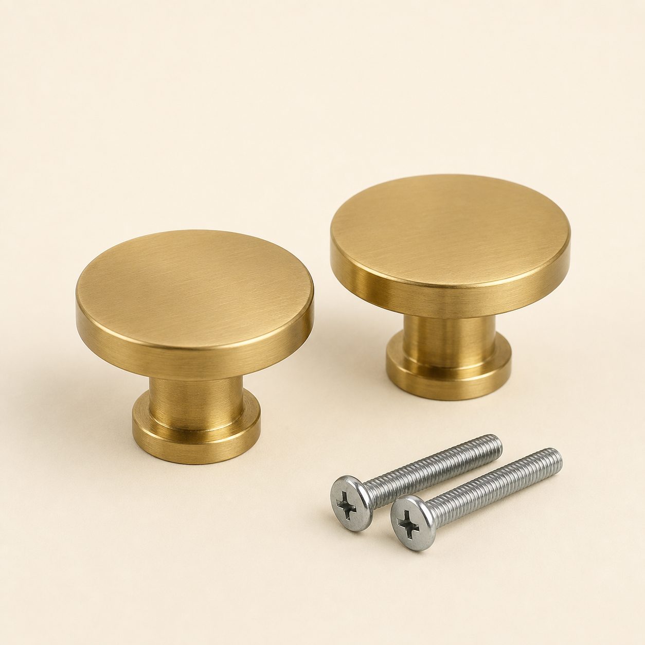 Solid Brass Round Cabinet Knobs — 28 mm, 2 Pack
