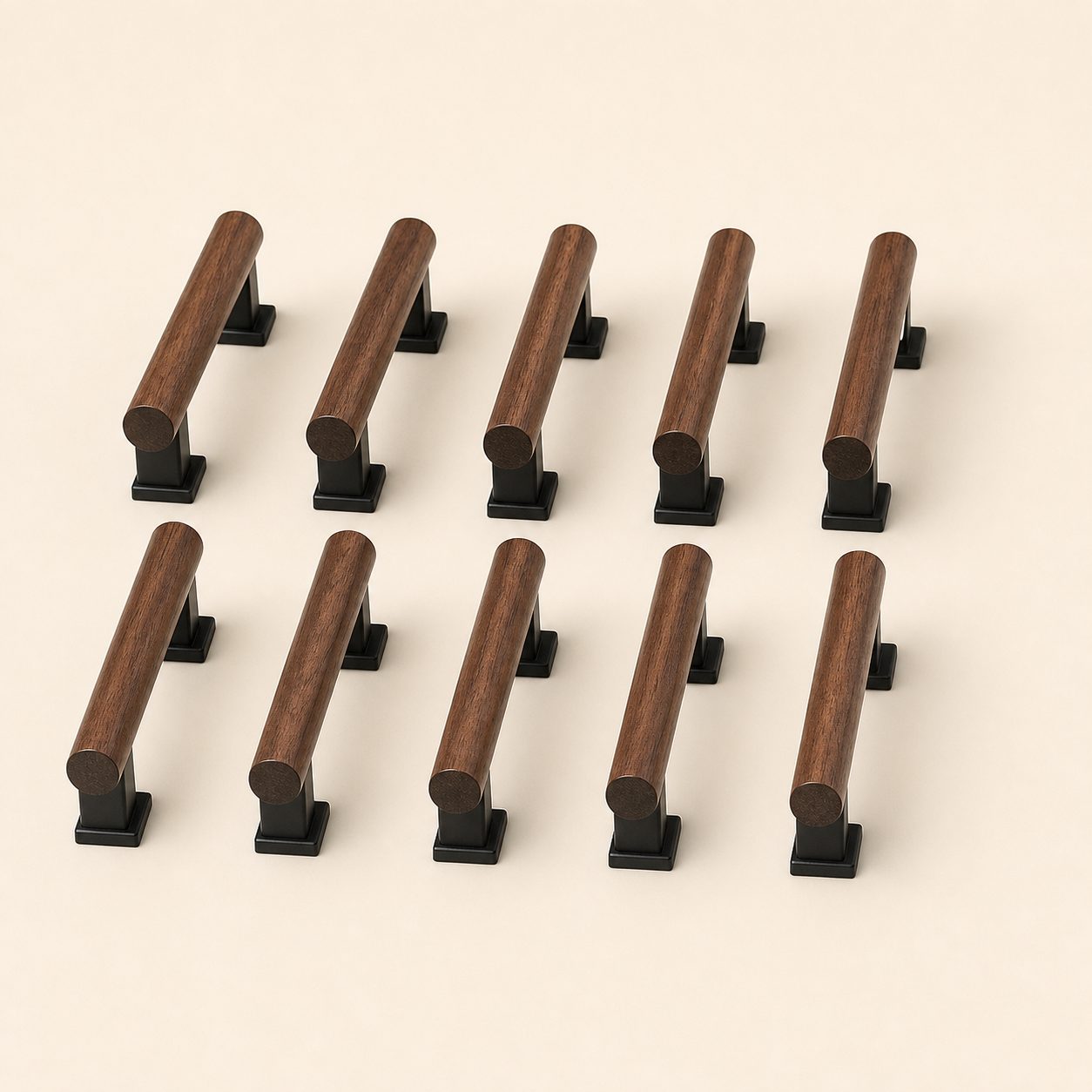 Walnut & Matte Black Cabinet Pulls — 96 mm, 10 Pack