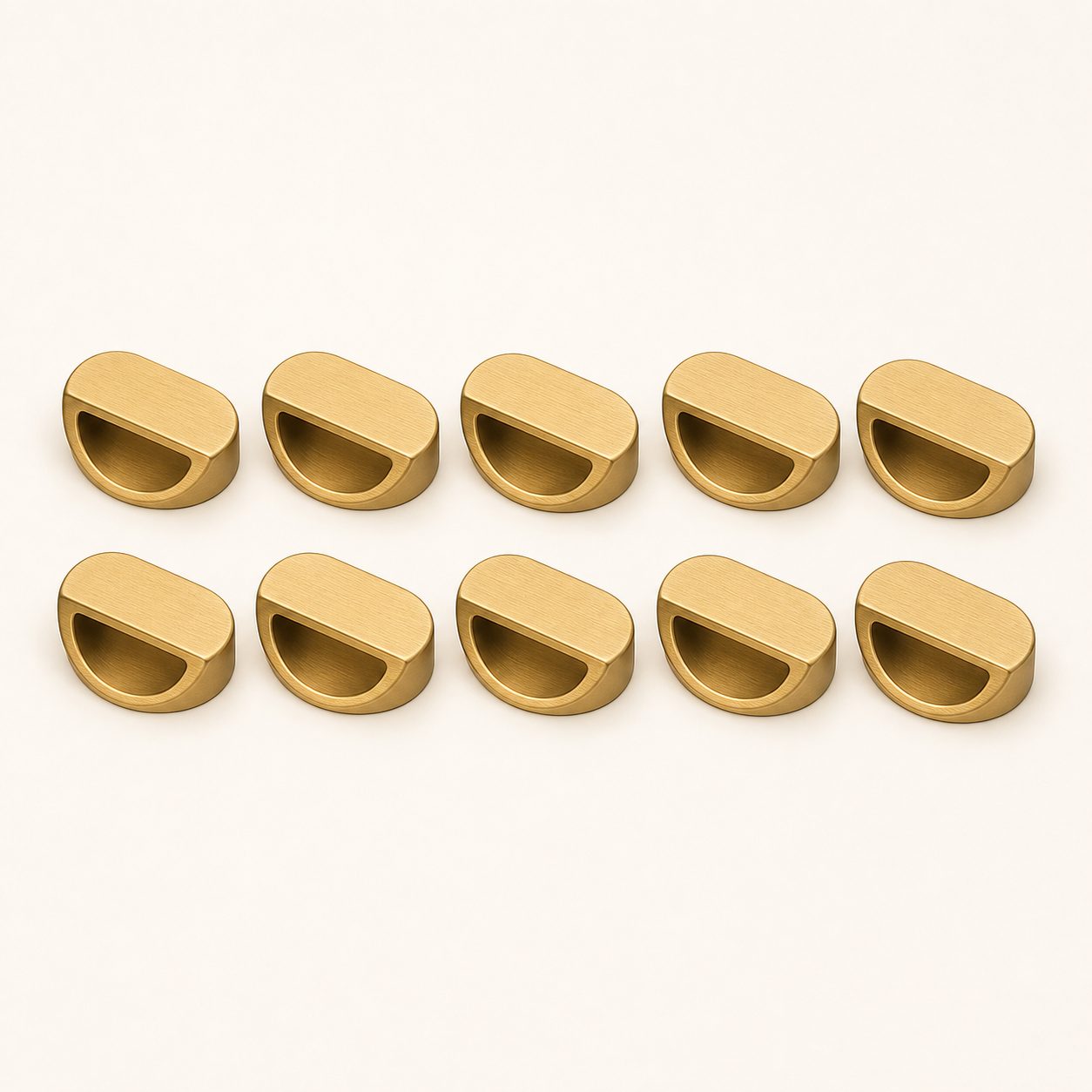 Minimalist Brushed Brass Finger Pulls — 10 Pack