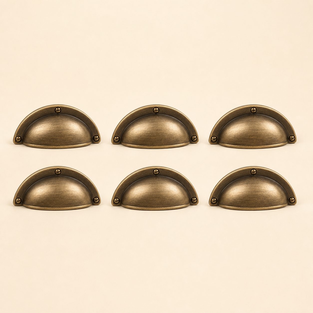 Antique Brass Cup Pulls — 6 Pack