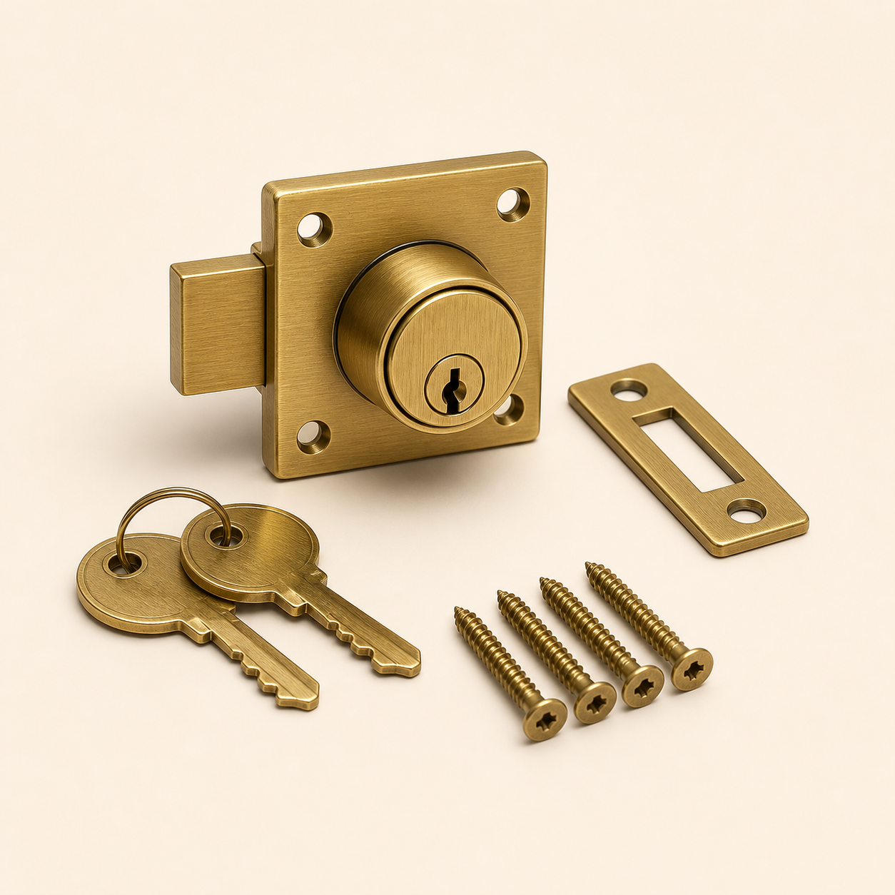 Brushed Brass Cabinet Lock with 2 Keys
