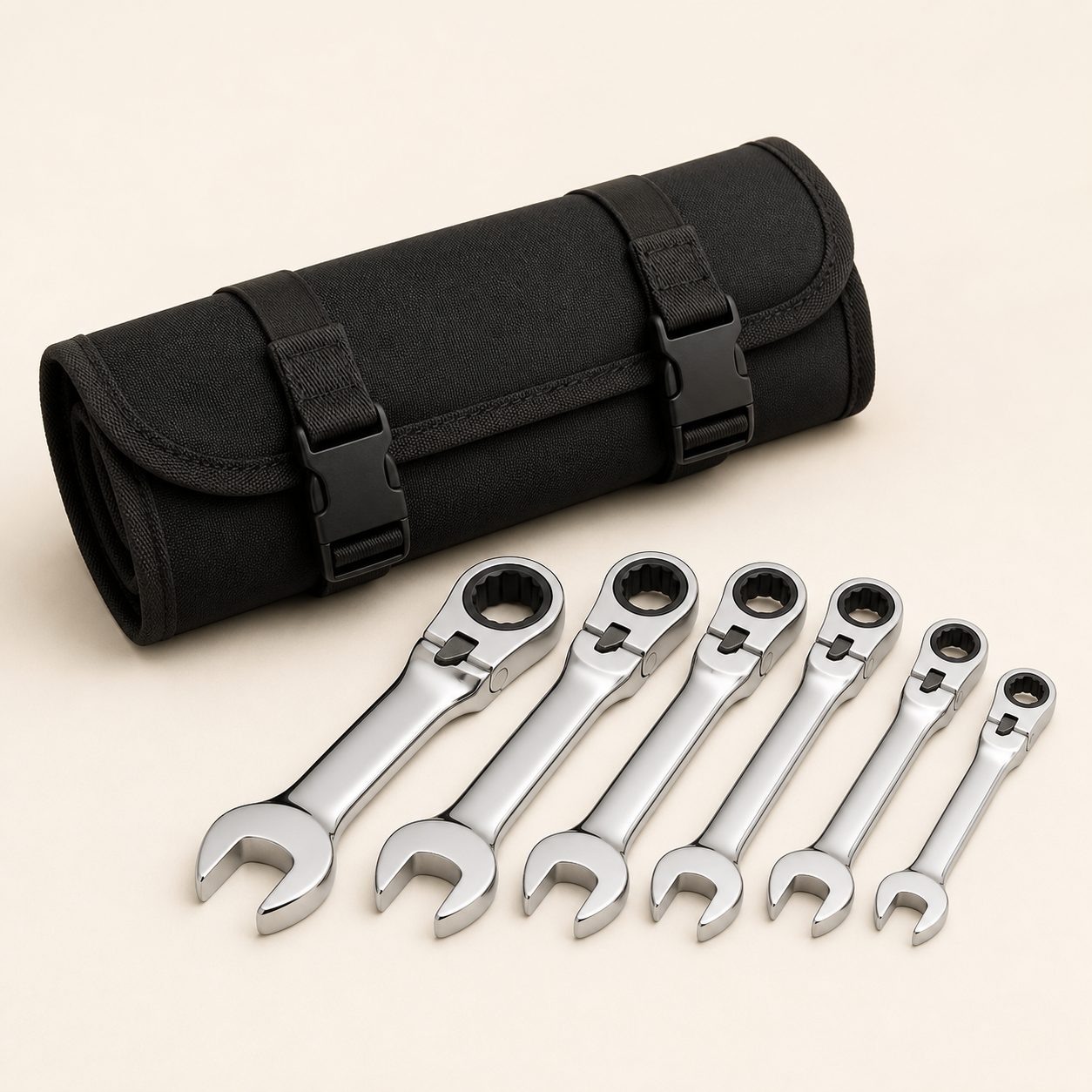 Stubby Ratcheting Combination Wrench Set — 6 Piece
