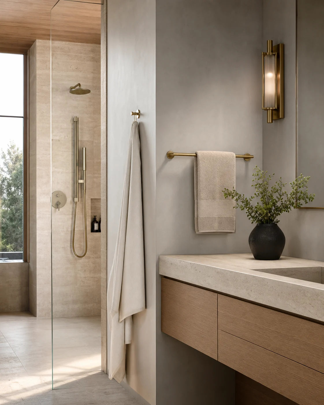 Modern bathroom with refined architectural hardware