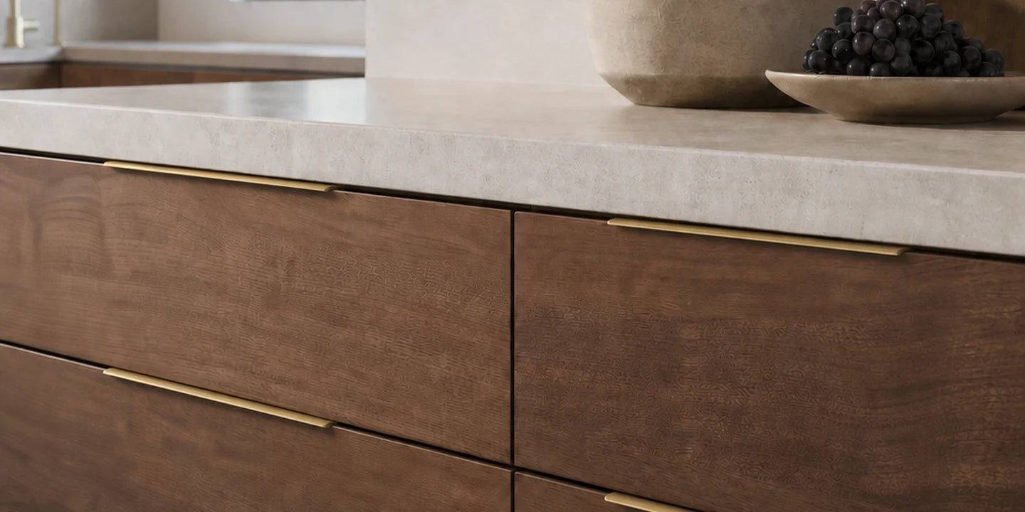 Editorial visualization of architectural hardware in a considered interior